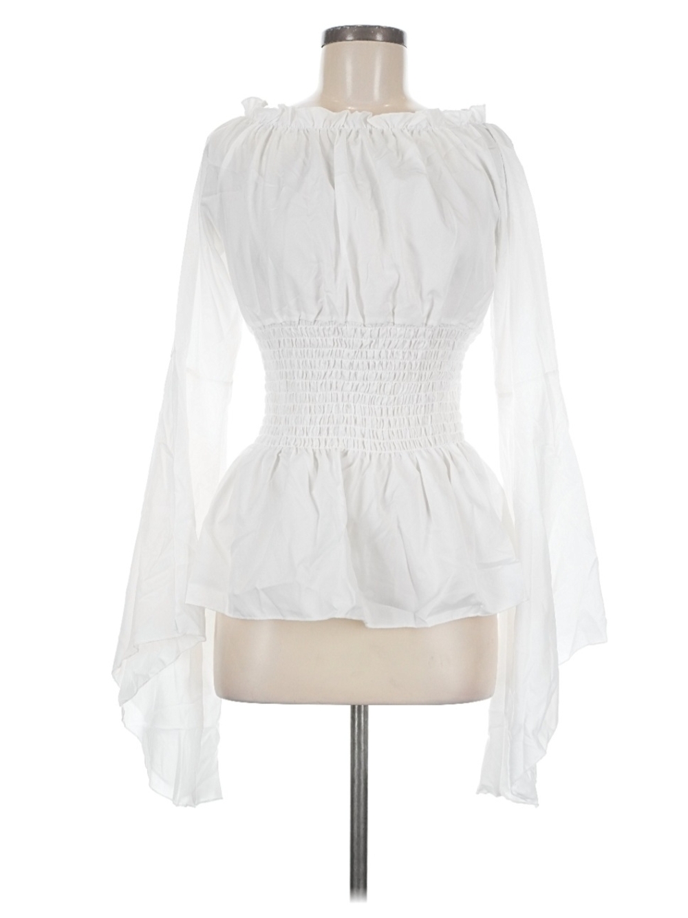 Smocked Waist Off-Shoulder Peasant Blouse - White